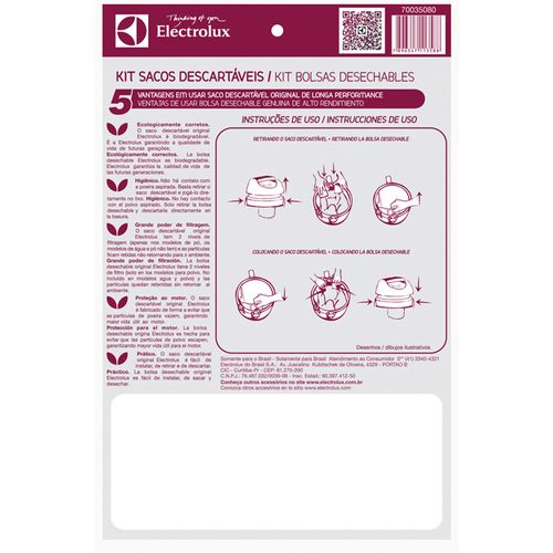 Saco Descartável Electrolux para Aspirador Pó