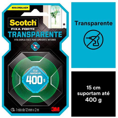 Fita Scotch 3M Fixa Forte Transparente 12mmx2m
