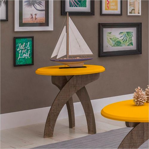 Mesa de Apoio Artely Jade Amarelo com Canela 50x50x50cm