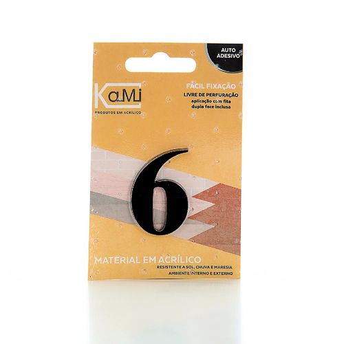Número Acrílico Kami 4cm N.6 Preto