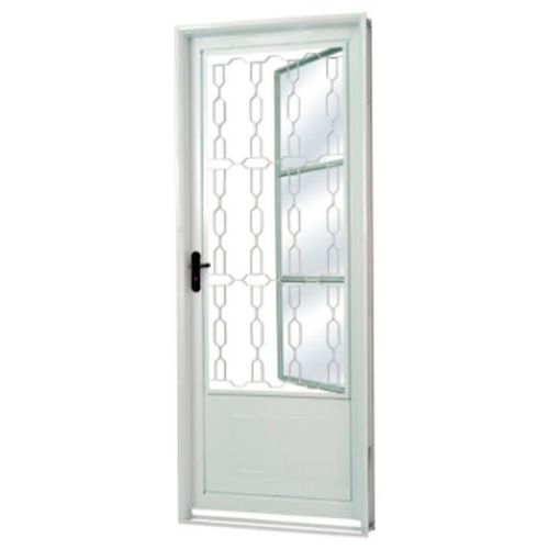 Porta de Aço Mgm Minas Sul Postigo com Vidro e Grade Elo Branco 217x85x6