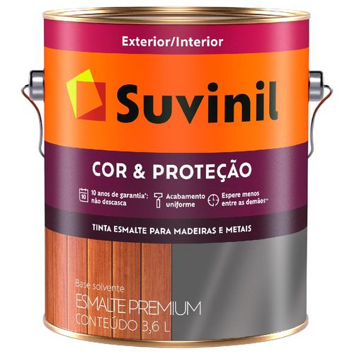 Tinta Cor &amp; Proteção Suvinil Esmalte Sintético Preto Brilhante 3,6 Litros