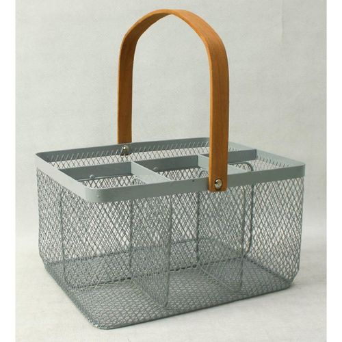 Cesta Metal C/Divisorias Alca De Madeira Cinza ST38778 Ndi