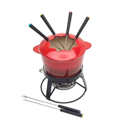 Fondue 10 Peças De Ceramica Red Gradual Com Base Metal 26377 Bon Gourmet