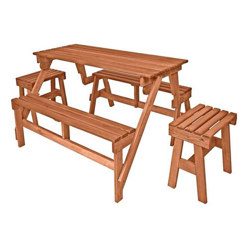 Banco/Mesa Madeira Multiuso Metalnew Lyptus Com 2 Bancos Fosco Natural