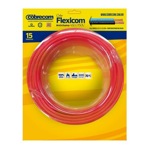 Cabo Flexível 10mm Blister 15M Vermelho 450/750 Cobrecom