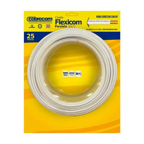 Cabo Flexível 2x1,5mm 25m Paralelo Blister Branco 300V Cobrecom