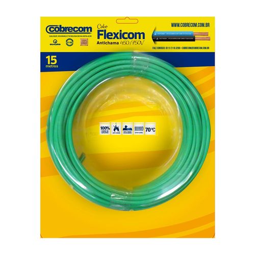 Cabo Flexível 2,5mm Blister 15M Verde 450/750 Cobrecom