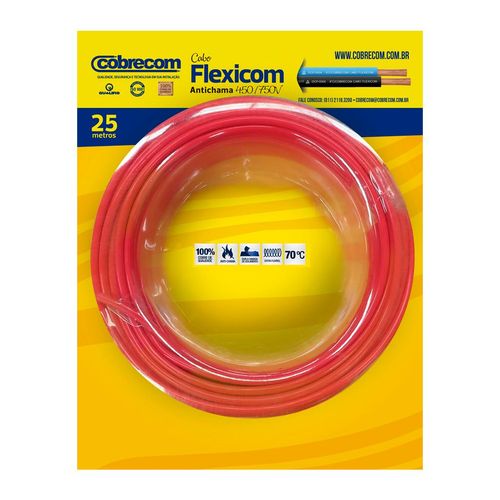 Cabo Flexível 2,5mm Blister 25M Vermelho  450/750 Cobrecom