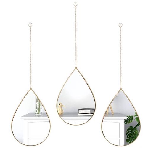 Kit Espelhos 25x22,5x1,1cm 3 Peças Decorativos Gota com Suporte e Parafuso Champagne GR219450 Domus