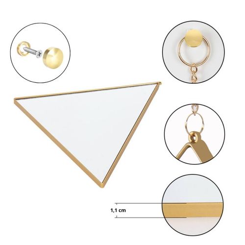 Kit Espelhos 22,9x20x1,2cm 3 Peças Decorativos Triangulo com Suporte e Parafuso Champagne GR219451 Domus