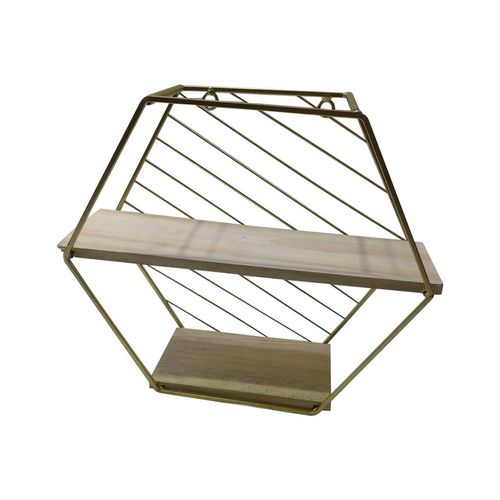 PRATELEIRA 32,2X11X27CM NATURAL COM ARMAÇÃO DOURADA ST55871 Ndi