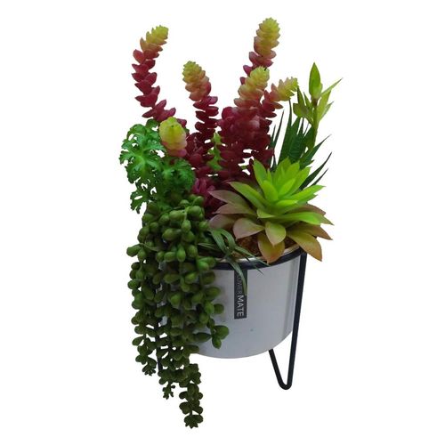 PLANTA ARTIFICIAL 0 SUCULENTAS VERDE E VERMELHAS COM ARMAÇÃO DE FERRO PRETO ST55910 Ndi