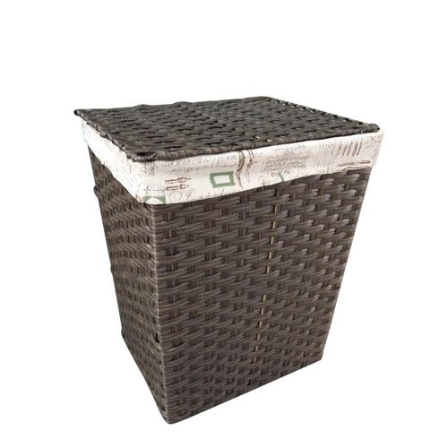 Baú Plástico Trançado com Tampa Marrom NDI 43x34x53cm