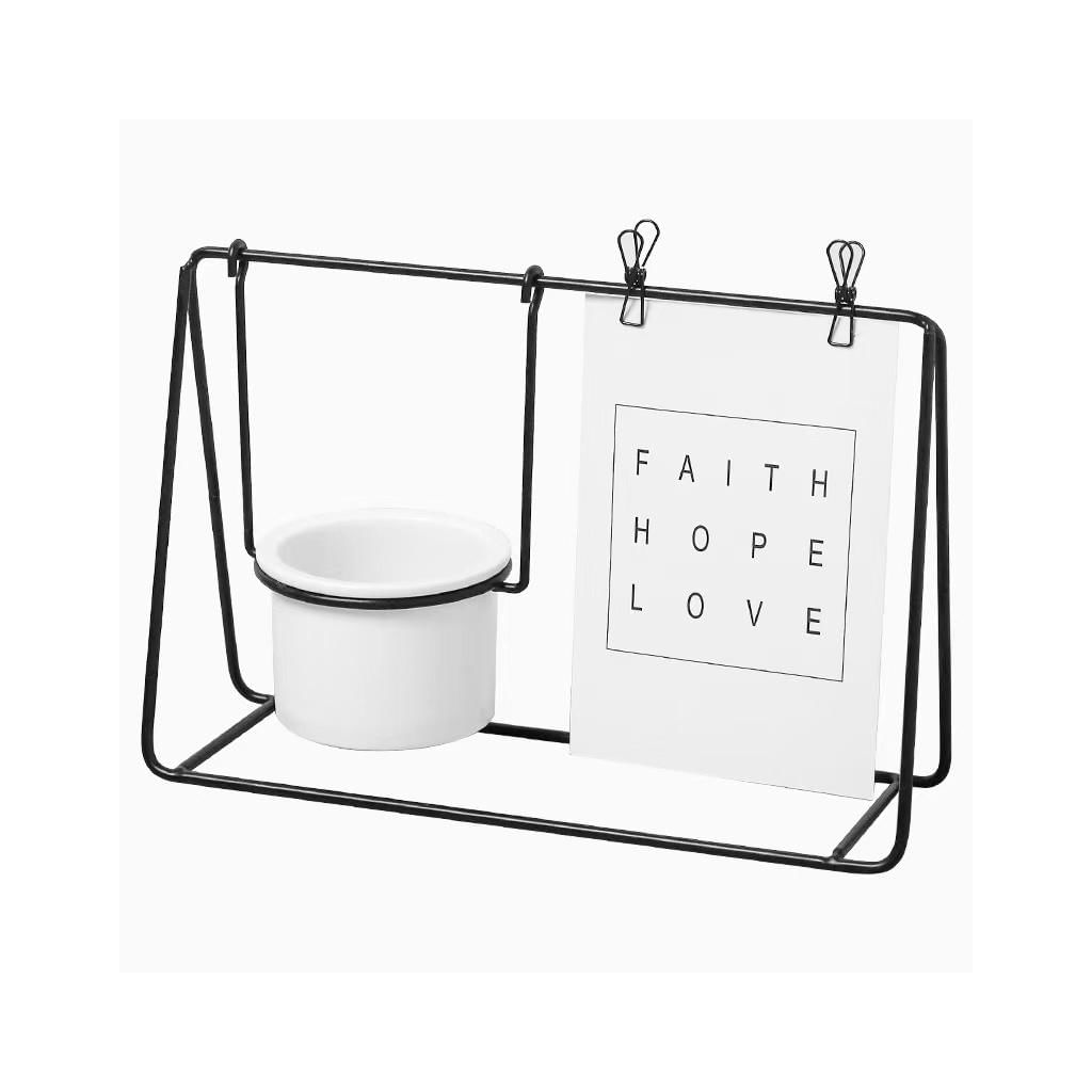 Vaso de Cerâmica com Suporte Aramado Uttil Preto