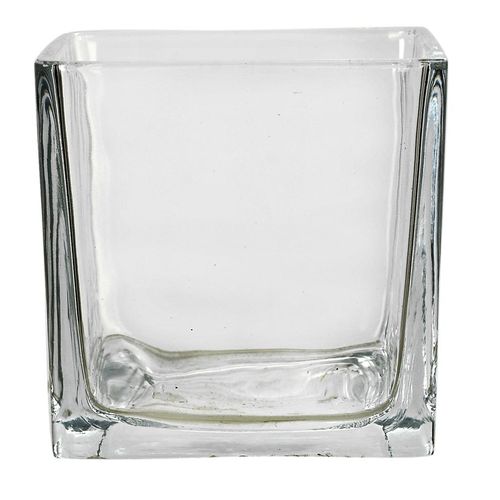 Vaso Vidro Flor Arte Quadrado Transparente 10cm