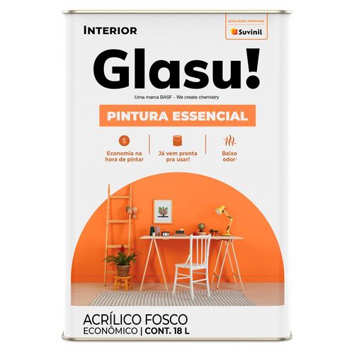 Tinta Acrílica Glasu Pintura Essencial Branco Neve Fosco 18 Litros