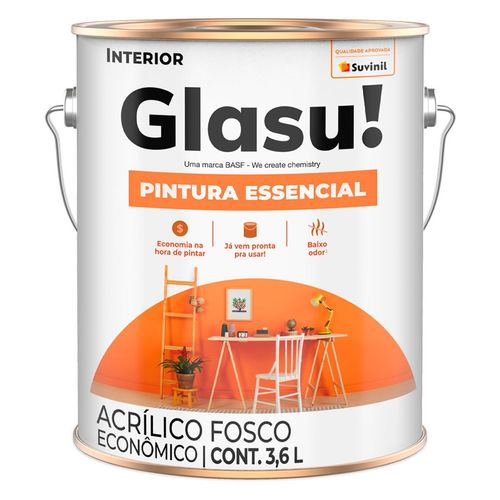 Tinta Acrílica Glasu Pintura Essencial Branco Neve Fosco 3,6 Litros