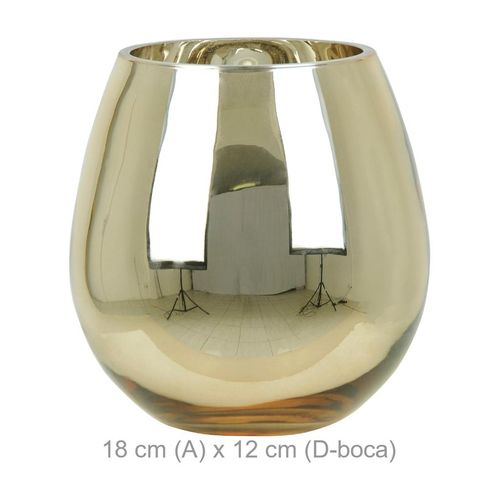 Vaso Vidro Flor Arte Dourado 18cm
