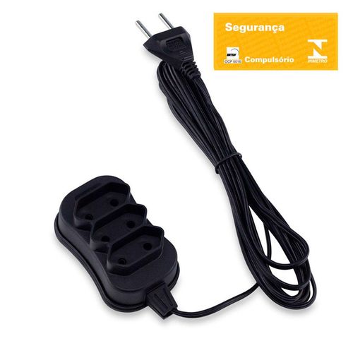 Extensão Bipolar Force Line com 3 Tomadas 10A Preto 3 Metros