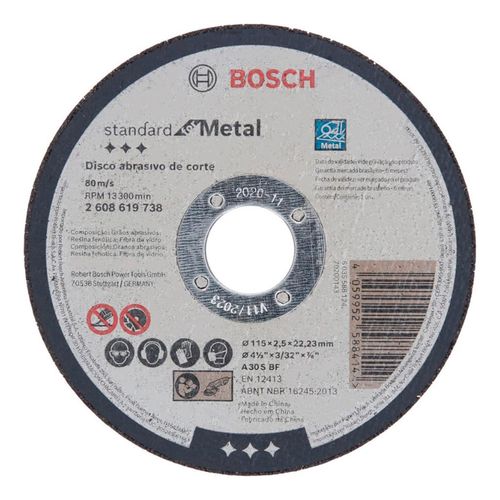 Disco de corte Bosch Standard for Metal 115x2,5mm Centro Reto