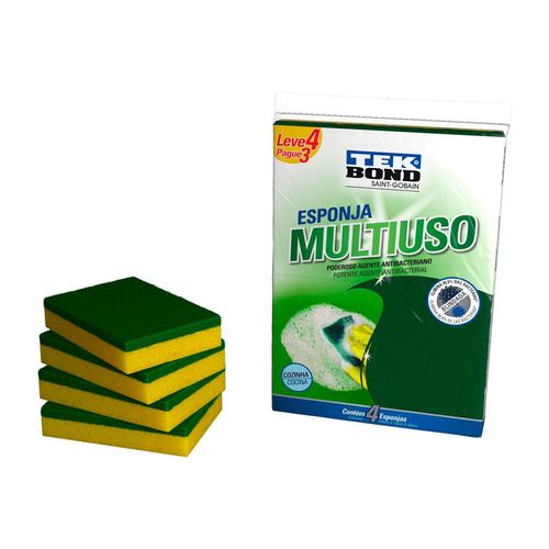 Esponja Multiuso Econômica Tekbond com 4 Unidades Verde e Amarelo