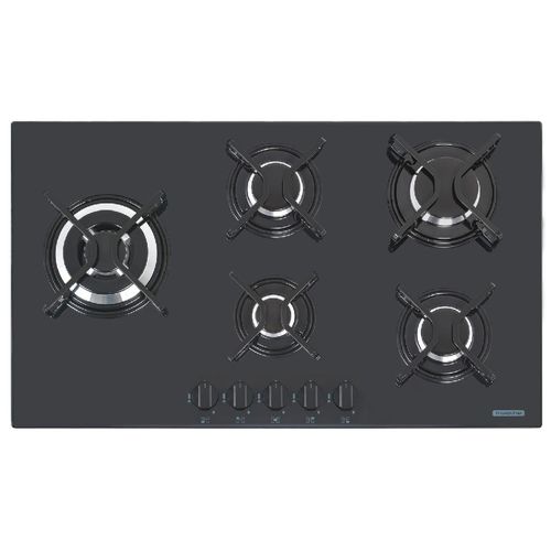 Cooktop a Gás Tramontina Penta Side Plus em Vidro Temperado Preto com Trempes em Aço Carbono e Acendimento superautomático 5 Queimadores