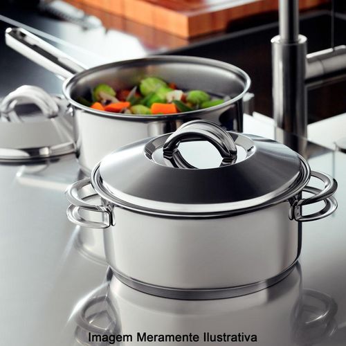 Jogo de Panelas Tramontina Solar em Aço Inox com Fundo Triplo e Tampas de Inox 5 Peças