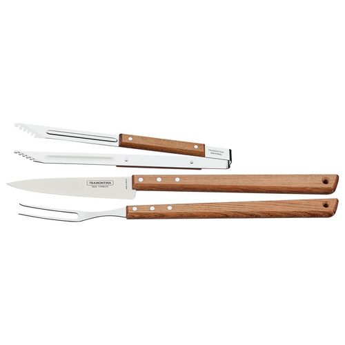 Kit para Churrasco Tramontina em Aço Inox e Madeira com Pegador com 3 peças