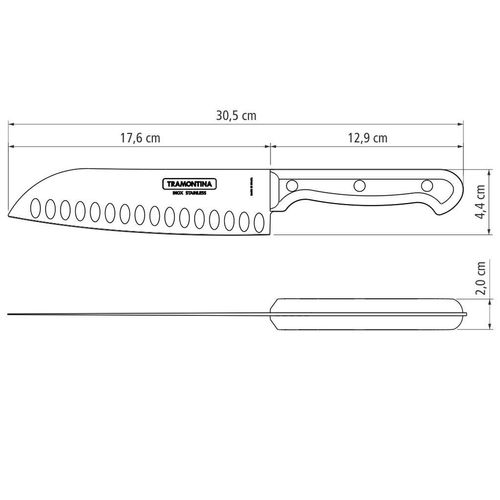 Faca Santoku Tramontina Ultracorte com Lâmina em Aço Inox e Cabo de Polipropileno Preto 7"