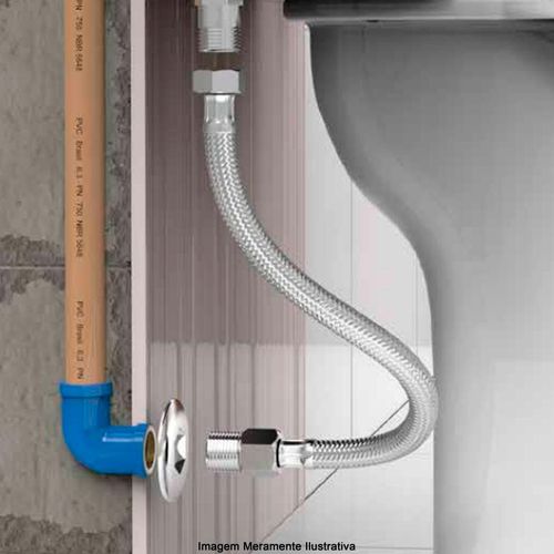 Engate Flexível de Aço Inox Blukit Terminal Macho/Fêmea Cromado com 60cm