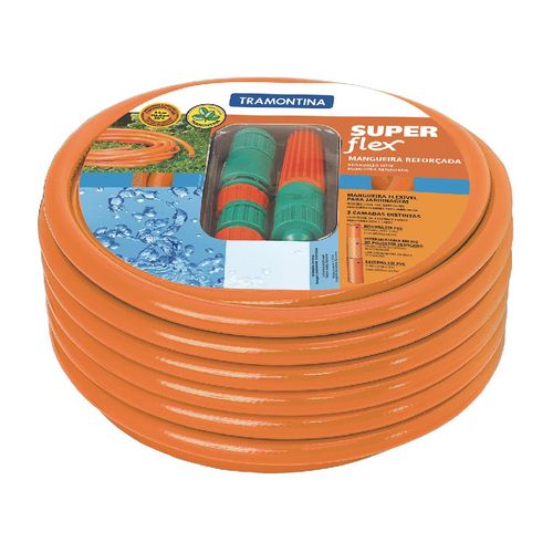 Mangueira Multi 1/2" Tramontina Laranja em PVC 3 Camadas com Engates Rápidos e Esguicho 30 Metros