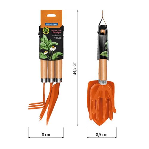 Conjunto para Jardinagem Tramontina Peças Metálicas com Cabo de Madeira 3 Peças