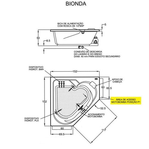 Banheira Jacuzzi Europe Bionda G2 5 jatos em Acrílico 152x152x50cm