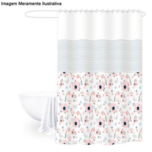 Cortina para Box PVC NDI Branco Com Estampa 180x200Cm