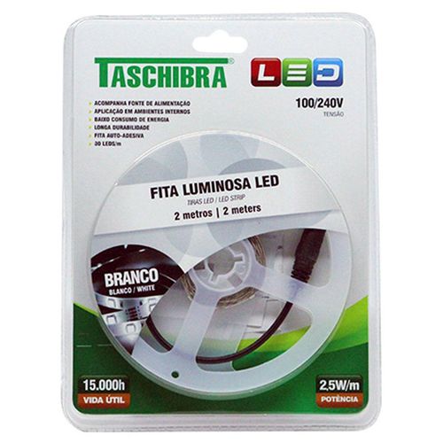 Fita de Led Taschibra 30 Leds/m 5M Autovolt IP20 Branco 2,5W