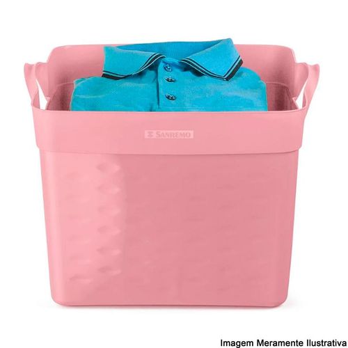 Cesto Plástico Sanremo para Roupa Moolti Quadrado Rosa 22L