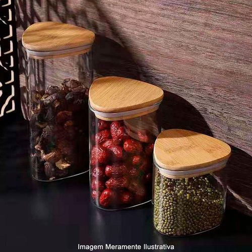 Pote de Armazenamento NDI Transparente Tampa de Bambu 500ml