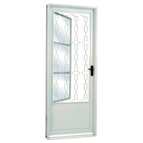 Porta de Aço Mgm Minas Sul Postigo com Vidro e Grade Elo Branco 217x85x6