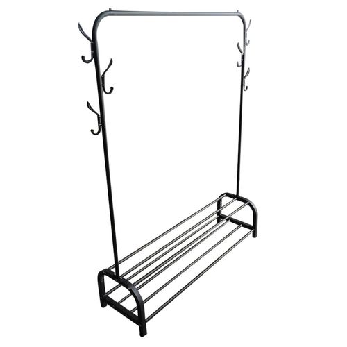 Sapateira de Aço NDI com 2 Divisórias com Arara para Roupas Preto 110X33X150cm