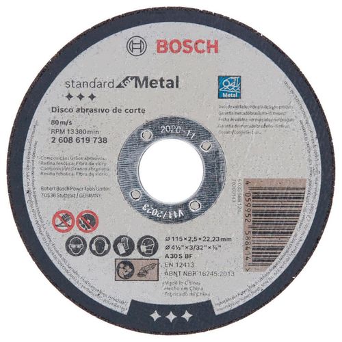 Disco de corte Bosch Standard for Metal 115x2,5mm Centro Reto