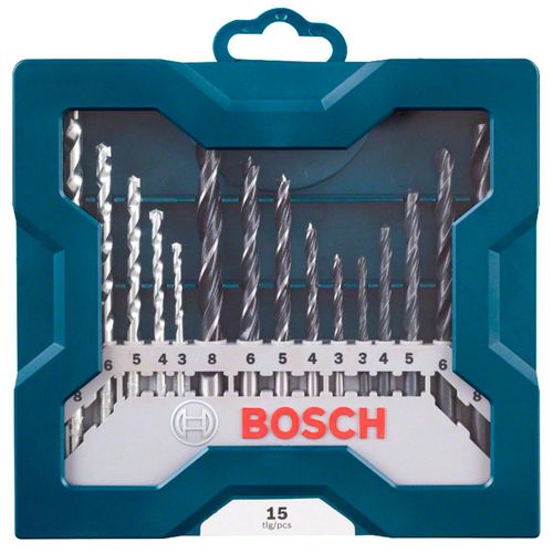 Jogo de Brocas Alvenaria, Metal, Madeira Bosch Mini X-line 15 Peças