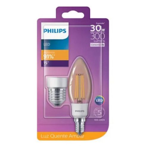 Lâmpada Led Philips Filamento B35 Amarela 300LM Philips 2,7w