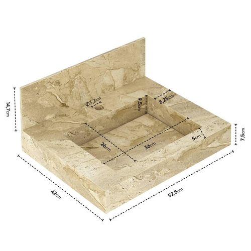 Lavatório com Cuba Esculpida Blu Top Travertino 50cm