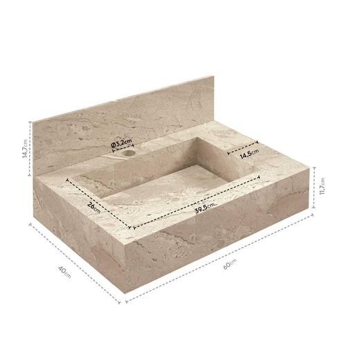 Bancada com Cuba Esculpida Blu Pró Travertino 60cm