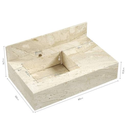 Bancada com Cuba Esculpida Blu Max Travertino 80cm