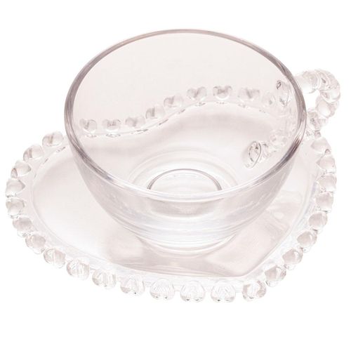 Xicara para Chá de Cristal Lyor Coração com Pires 170ml