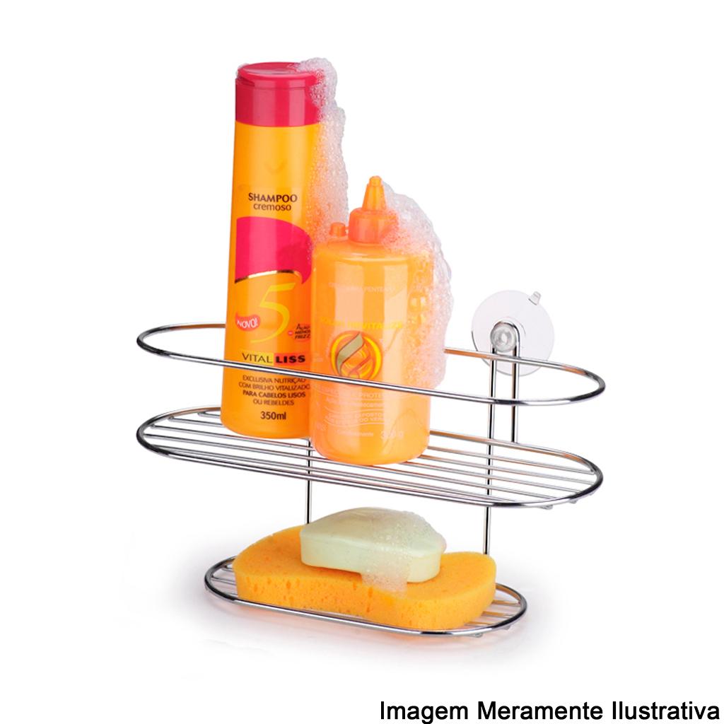 Encontraproduto.com.br - Suporte Para Shampoo Com Saboneteira Com Ventosas Cromado Arthi