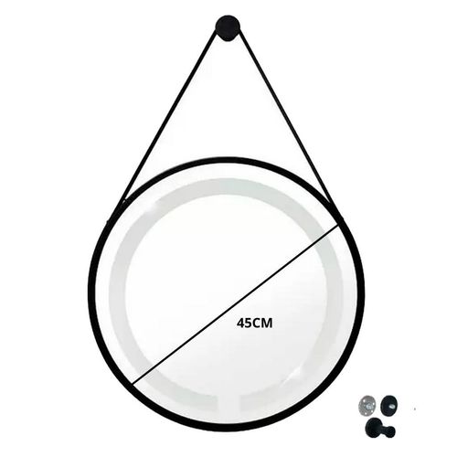Espelho 45cm com Led Alça Parafuso e Suporte Preto GR219461 Domus