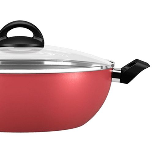 Panela Wok Brinox Chilli com Tampa e Alças Cereja 28cm